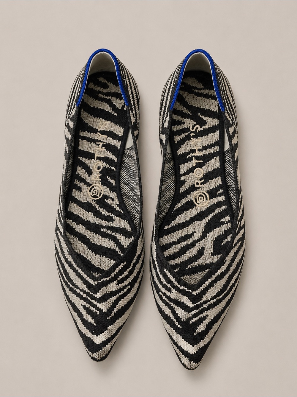 Rothy’s The Point Black Zebra Flats Size 9.5 Retired Print